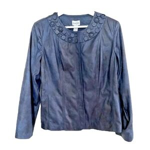 Chico's Embellished Collar Jacket Blue Croc Embossed Career Party Sz 2 Med 12